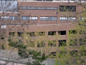The Long Island College Hospital garage is seen in the foreground. Eagle photo by Mary Frost