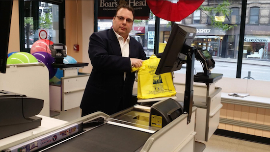 Bob Capano, manager of a Gristedes supermarket in Manhattan, has been fighting against the plastic bag fee law for months. Photo courtesy of Capano
