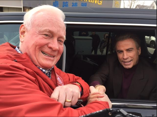 State Sen. Marty Golden (left) was among the fans who greeted movie idol John Travolta in Bath Beach. Photo by John Quaglione