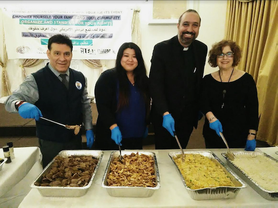 From left: Thomas Neve, Ting Ting Fu, Rev. El-Yateem and Rose Masyr help serve the meal. Eagle photos by Arthur De Gaeta