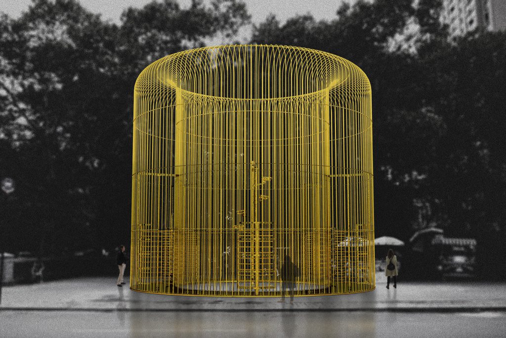 A rendering of one of scores of artworks by Ai Weiwei’s upcoming “Good Fences Make Good Neighbors” exhibition. Several pieces will be installed atop bus shelters in Downtown Brooklyn. Rendering courtesy of Ai Weiwei Studio