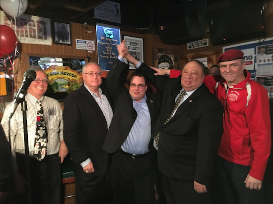 Bob Capano (second from left) receives endorsements from Craig Eaton, John Catsimatidis, and Curtis Sliwa (left to right). Photo courtesy of Campano campaign