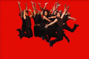 Che Malambo’s all-male cast leaps into the air. Photo by M. Lidvac
