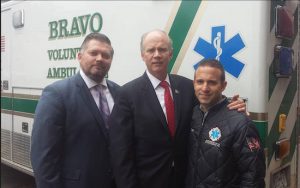 U.S. Rep. Dan Donovan (center) says his former aide Liam McCabe (left) will make a great council member. At right is Sept. 11 first responder Shaya Gutleizer. Photo courtesy of McCabe campaign