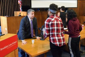 Acting Brooklyn DA Eric Gonzalez discusses the legal field with students after the day’s panel discussion. Photos courtesy of the Brooklyn DA’s Office