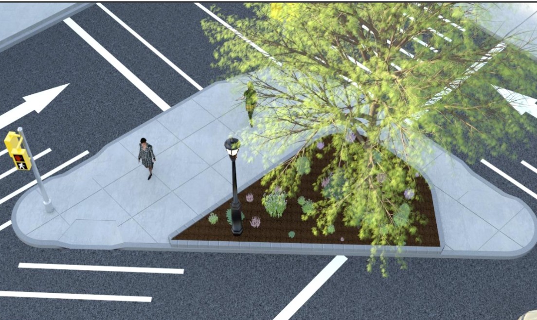 AFTER - The upgraded triangle at the intersection of Flatbush and Carlton avenues. Rendering courtesy of DOT