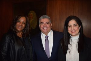 Acting District Attorney Eric Gonzalez (center) and his office hosted a Women's History Month event at the Brooklyn Bar Association with the Sara Gozo (right) and the Brooklyn Women's Bar Association. Also pictured is Toni Yuille Williams, the event’s MC. Eagle photos by Rob Abruzzese