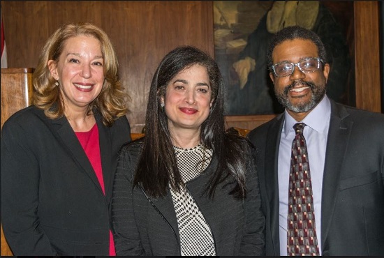 The Brooklyn Women’s Bar Association and its president Sara Gozo (center) hosted Andrea Bonina (left) and Fritz Galette for a discussion on how attorneys can properly balance their work and personal lives. Eagle photos by Rob Abruzzese