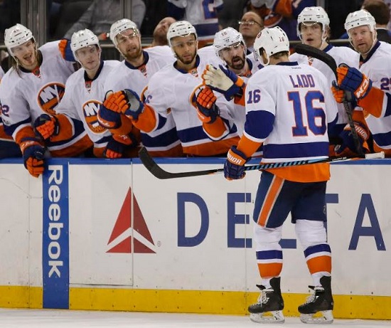Andrew Ladd continued his second half surge and boosted the Islanders’ playoff hopes by scoring the game-winning goal Wednesday night at Madison Square Garden. AP photo