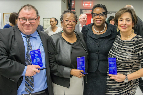 The Kings County Civil Court Gender Fairness Committee honored three last Friday including Marc Levine (left), Hon. Michelle Weston (second from left) and Helene Blank (right). Also pictured is Hon. Robin Sheares, committee chair. Eagle photos by Rob Abruzzese