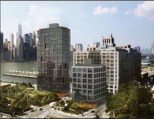 The two residential towers planned for Brooklyn Bridge Park’s Pier 6 (above, center and left). Rendering courtesy of ODA-RAL Development Services - Oliver's Realty Group