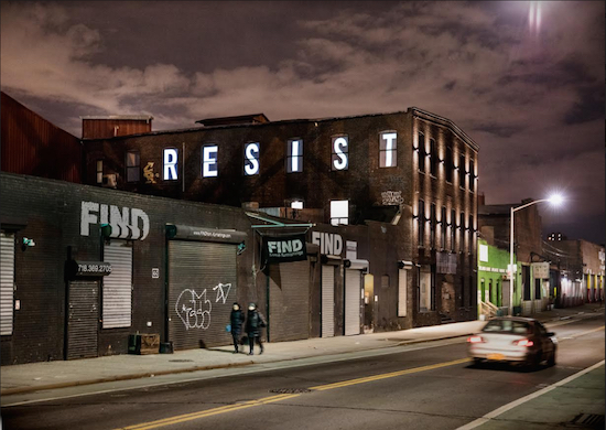 A new sign reading, “Resist” appeared recently in Gowanus. It’s a political message and the latest installment from photographer Ashton Worthington. Photos by Ashton Worthington