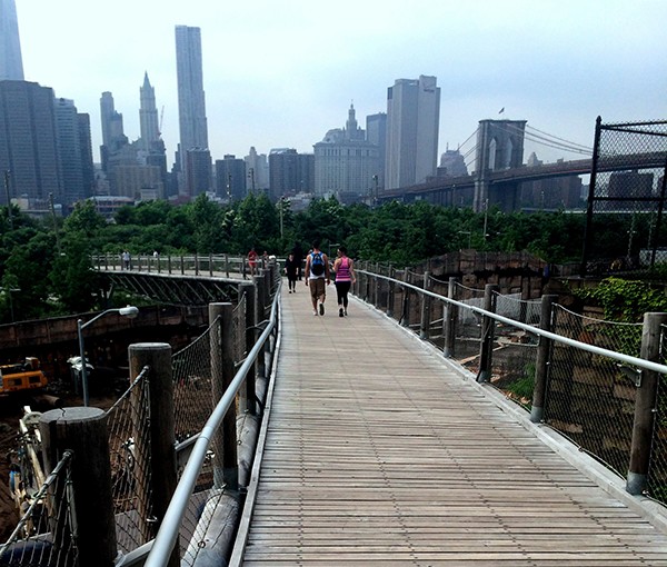 After being shut down roughly two years ago, bouncy Squibb Park Bridge, which zig-zaggs downward from Brooklyn Heights to Brooklyn Bridge Park, should reopen in the spring, attendees learned at the Brooklyn Heights Association’s annual meeting on Monday. Photo by Will Hasty