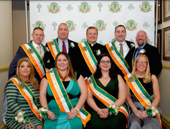 2017 Honorees (back row, from left): Brendan Lally, Kevin Anderson, Msgr. Kieran Harrington, Christopher Byrne and Brian Xuereb. Front row from left: Mary Molloy Donnelly, Kristen Hayes, Kelly MacLellan Byrnes and Frances Gillen. Eagle photos by Arthur De Gaeta