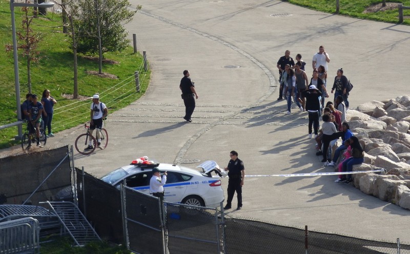 Police at the greenway adjacent to Pier 2. Photo by Mary Frost