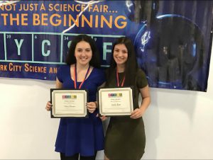 Keara Donahue (left) and Isabella Grillo made their school proud with their top 10 showings at the New York City Science and Engineering Fair. Photo courtesy of Fontbonne Hall Academy