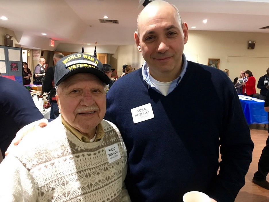 WW II veteran Rocco Vanasco with Toba Patosky, president of the Cadman Park Conservancy/Brooklyn War Memorial.