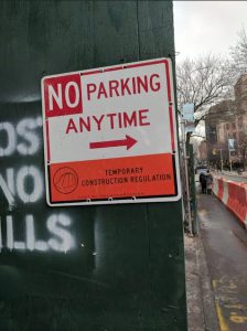 Signs like this one, erected by a contractor for Fortis Property Group at a former Long Island College Hospital (LICH) site in Cobble Hill, are bogus, and residents are furious about all their unnecessary parking tickets. Photo courtesy of a contributor