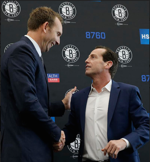 General manager Sean Marks and head coach Kenny Atkinson will be in Moscow Thursday night to meet with team owner Mikhail Prokhorov and scout EuroLeague point guard Milos Teodosic. AP Photo by Kathy Willens