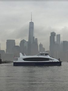 A sleek new NYC Ferry boat is docked in New York Harbor. Photo courtesy of NYC Ferry