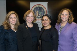 The Puerto Rican Bar Association (PRBA) honored eight women, including a pair of Brooklyn judges, during its annual Flor de Maga celebration. Pictured from left: Carmen A. Pacheco, president of the PRBA; Hon. Lizette Colon; Hon. Joanne Quiñones; and Betty Lugo, immediate past president of the PRBA. Eagle photos by Rob Abruzzese