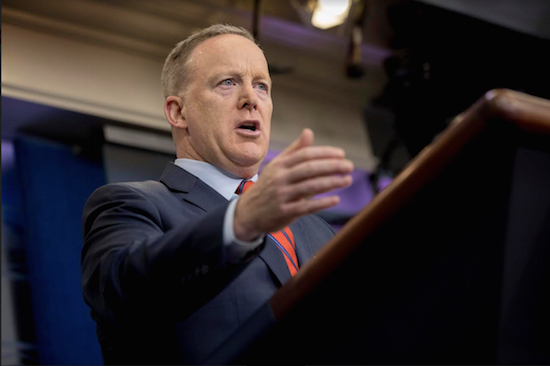 White House press secretary Sean Spicer talks to the media during the daily press briefing on Tuesday, April 11. His remarks on Syria and Hitler were heavily criticized. AP Photo/Andrew Harnik