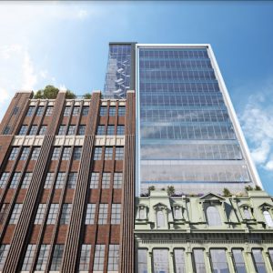 A view of The Wheeler from Fulton Street. Renderings courtesy of Tishman Speyer