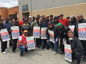 Electrical Workers Local Union No. 3 members picket in front of the Spectrum (Time Warner Cable) building in Sunset Park.
