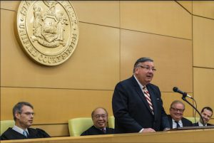 Justice Matthew D’Emic explained the historical significance and the modern day impact of the 14th Amendment during a Law Day event on Wednesday. Eagle photos by Rob Abruzzese