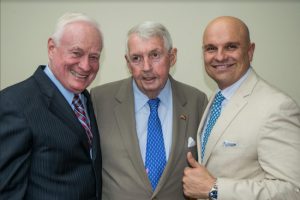 Former Brooklyn District Attorney Charles Hynes (center) was honored by state Sen. Marty Golden (left) and Arthur Aidala (right), immediate past president of the Brooklyn Bar Association, during a celebration in Manhattan on Friday. Eagle photos by Rob Abruzzese