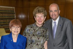 Justice Kathy Levine (center) with Justice Marsha Steinhardt and Justice Carl Landicino at the Brooklyn Women’s Bar Association’s “Lunch with a Judge” series. Eagle photo by Rob Abruzzese