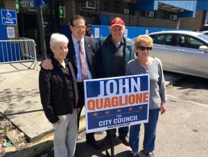 City Council candidate John Quaglione with retired NYPD Officer Joseph Freda. Eagle photo by John Alexander