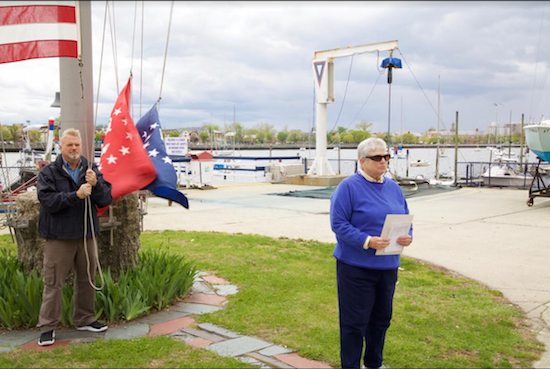 Wendy Shomer commands a ceremony to open Miramar Yacht Club for the 2017 season. Eagle photos by Paul Frangipane