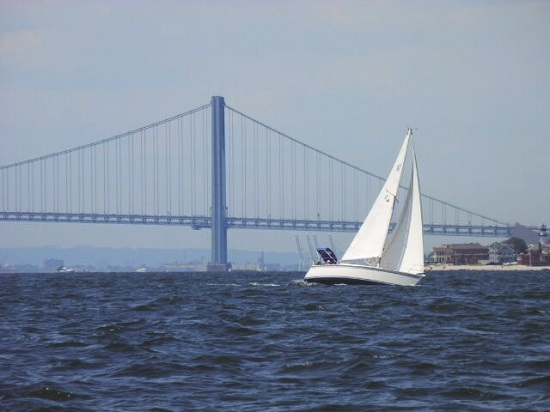 Sailboat tames the winds and sails under Verrazano-Narrows Bridge. Photos courtesy of George Farkas Sr.