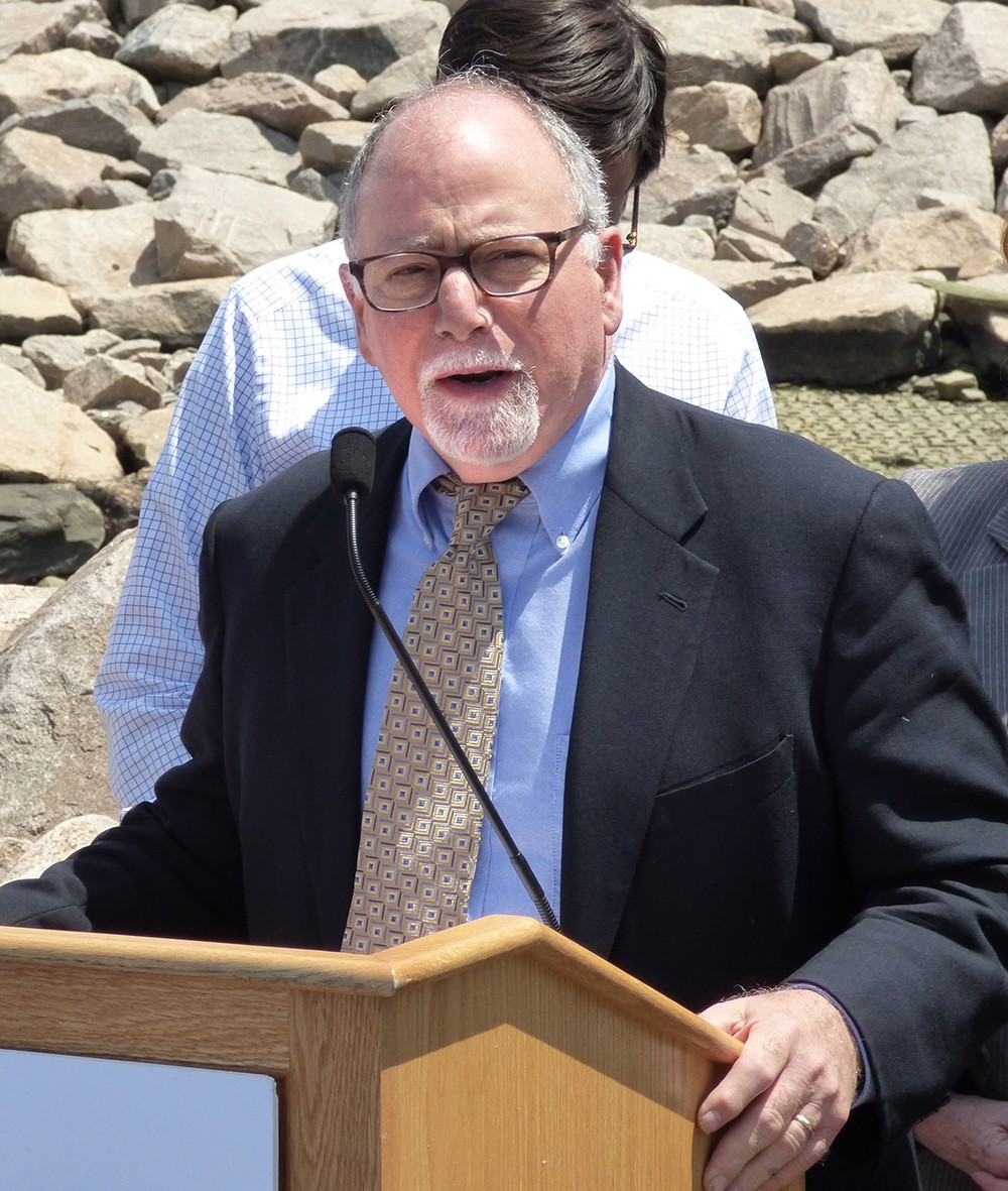 Peter Bray, executive director of the Brooklyn Heights Association, at a June 2 press conference. Photo by Mary Frost