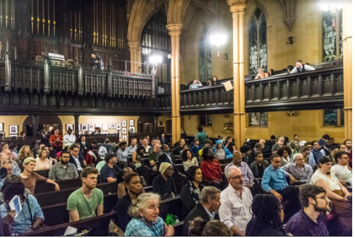 More than 150 people, mostly from one of the 14 local Democratic groups, packed the First Unitarian Church in Brooklyn Heights to hear the seven candidates running for Brooklyn DA on Monday night. Eagle file photo by Rob Abruzzese