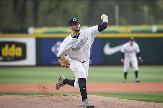 Big left-hander David Peterson could find himself pitching on Coney Island this summer if the Mets can get their new first-round pick signed and into pro ball by next month. Photo courtesy of GoDucks.com/Sam Marshall