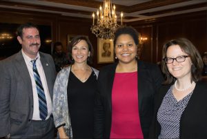 The Brooklyn Bar Association’s Foundation Law Committee hosts regular events that are free and designed to inform the public of their legal rights. On Monday, the group covered landlord and tenant law. Pictured from left: Jimmy Lathrop, Fern J. Finkel, Raniece Medley and Emily Sweet. Eagle photo by Rob Abruzzese