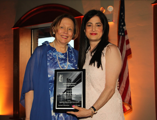 The Brooklyn Women’s Bar Association and its President Sara Gozo honored two during the 99th annual dinner including Hon. Nancy T. Sunshine (right). Eagle photos by Mario Belluomo