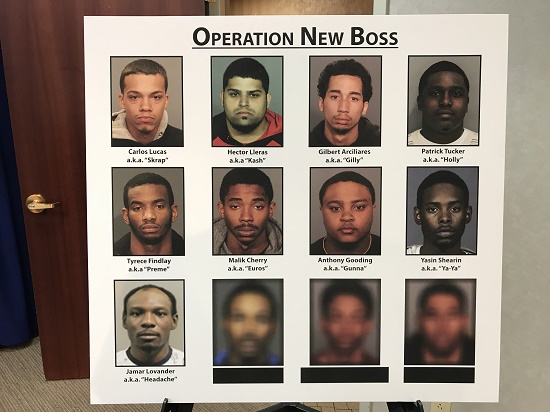 The 12 alleged members of True Bosses Only charged in Operation New Boss. Eagle photos by Paul Frangipane