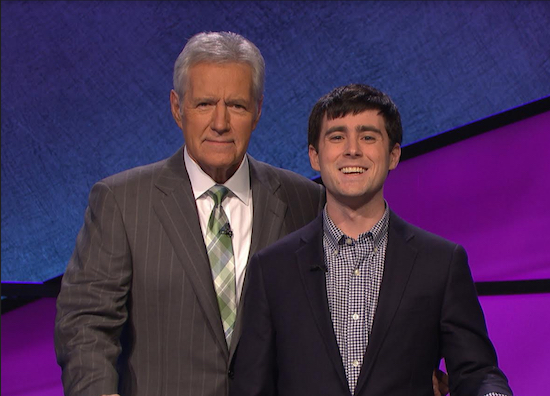Gowanus resident Jeremy Fassler, shown right, will be competing on “Jeopardy!” this Monday with host Alex Trebek, left. Photo courtesy of “Jeopardy!”