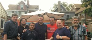 Liam McCabe (center) and Brooklyn Tea Party President Glenn Nocera (third from right) attended a campaign event with McCabe supporters. Photo courtesy of McCabe campaign
