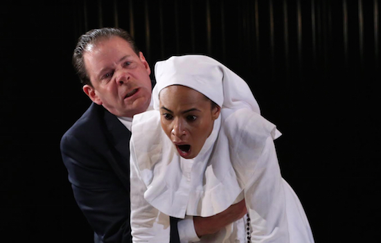 “Measure for Measure” at Theatre for a New Audience's Polonsky Shakespeare Center features Thomas Jay Ryan as Angelo and Cara Ricketts as Isabella. Photo by Gerry Goodstein