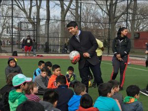 City Councilmember Carlos Menchaca speaks to students at one of the school sites he helped to spearhead. Photo courtesy of Carlos Menchaca