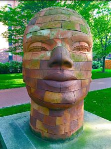 Welcome to Pratt Sculpture Park, where works including “Brickhead: Yemanja” by James Tyler are on display. Eagle photos by Lore Croghan