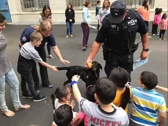 The children enjoyed the chance to meet Tory, a friendly member of the NYPD’s K-9 Unit. Photo courtesy of Assemblywoman Nicole Malliotakis’ office