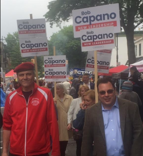 WABC-radio personality Curtis Sliwa (left) says Bob Capano (right) “works in the real world.” Photo courtesy of Capano campaign