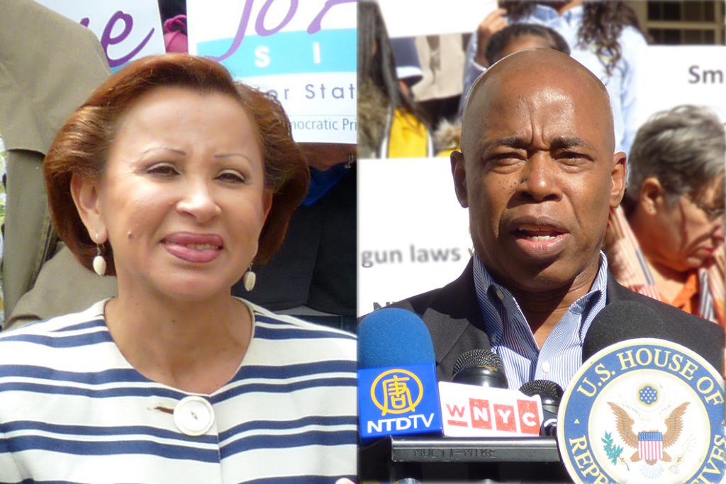 Rep. Nydia Velázquez, left, and Borough President Eric Adams. Photos by Mary Frost