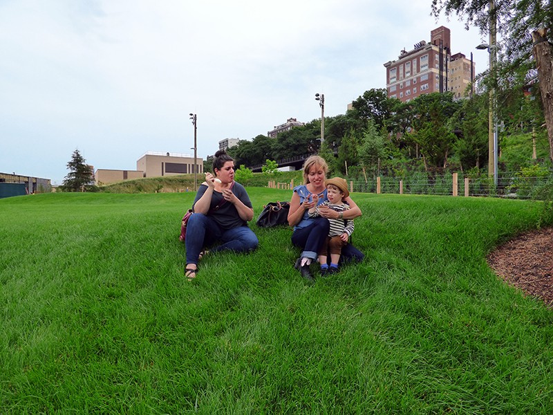 From left: Lisa Bruno, mom Rebecca Roddick and Milo Roddick, age 3. (Bruno is Milo’s teacher.) Roddick, director of horticulture at BBP, said the park is looking to hire another full time and seasonal gardener. Photos by Mary Frost 