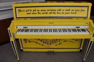 The cast of “Beautiful: The Carole King Musical” painted this one-of-a-kind piano for the Sing for Hope program. Photo courtesy of Sing for Hope